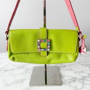 Vintage Y2K Dooney & Bourke Lime green Leather Heart buckle Shoulder bag
